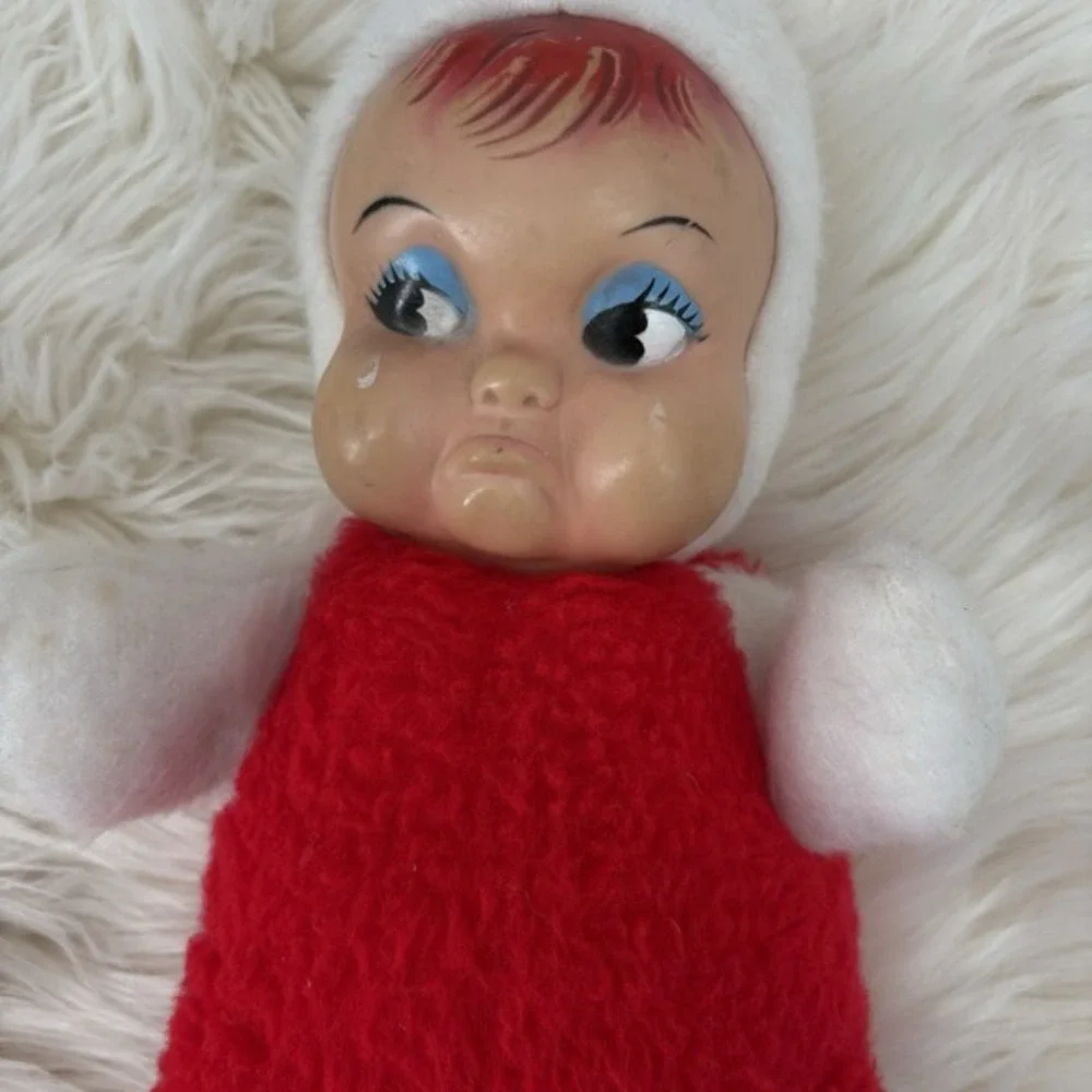 VTG Valentine Rubber Face‎ Plush Doll Crying, Red/White 12